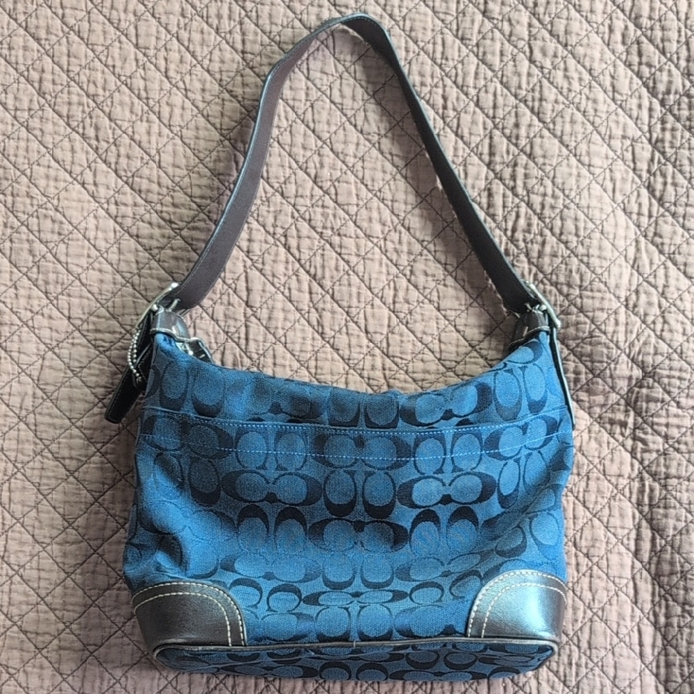 Coach Blue and Brown Signature Shoulder Bag